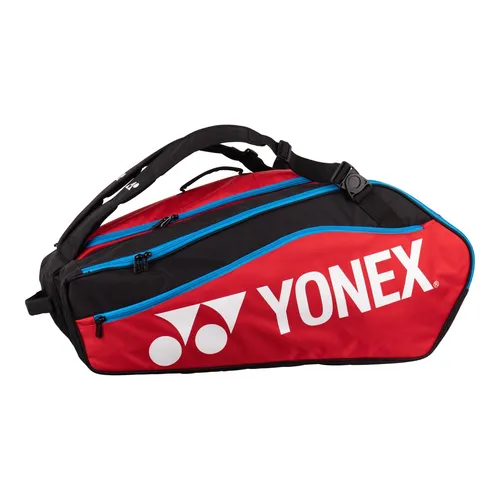 Yonex Racketbag Club Line 2024 rot/schwarz – Schlägertasche für Wettkampfspieler - Geräumige Tennistasche mit 3 Hauptfächern für bis zu 12 Schläger. Ideal für Club- und Wettkampfspieler, mit praktischen Seitentaschen und Rucksackfunktion für einfachen Transport.