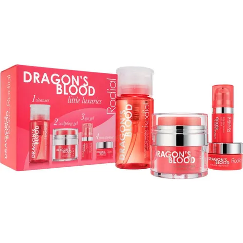 Rodial Dragon's Blood Little Luxuries Gesichtspflegeset - Luxuriöses 4-teiliges Set für intensive Hautpflege. Enthält beliebte Produkte wie Cleansing Water und Sculpting Gel. Ideal für die Reise und versorgt die Haut mit Feuchtigkeit und Nährstoffen.