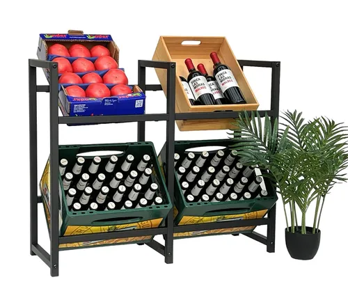DanDiBo Regal Getränkekistenregal 4 Kisten Schwarz Metall Stehend - Regal für 4 Getränkekisten aus robustem Metall mit eleganter schwarzer Pulverbeschichtung, platzsparend und ideal für eine ordentliche Raumorganisation.