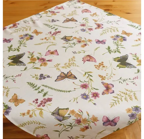 matches21 HOME & HOBBY Tischdecke Tischdecke EMELIE Schmetterlinge & Blumen Polyester 110 x 110 cm (1-tlg), Pflegeleicht & waschbar bei 30 °C