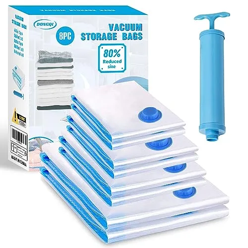 Vakuumbeutel für Kleidung Bettdecken 8 Stück,Vakuumierbeutel 4 Größen(2 * 100x80cm + 2 * 80x60cm + 2 * 70x50cm + 2 * 60x40cm) Vakuum Kleiderbeutel Aufbewahrungsbeutel Reise mit Staubsauger Handpumpe