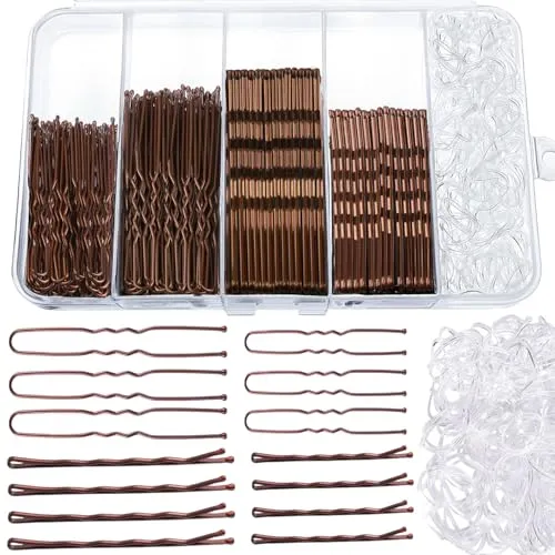 Stück Haarnadeln Bobby Pins Set, Metal Haarklammern Damen Hair Accessories, French U-Haarklammern 2inch 2.36inch, Hair Pins für 2inch 2.75inch, Haargummis in Aufbewahrungsbox (300PCS/Braun) 300
