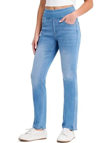 ZIRUU Damen Stretch Schlupf Jeggings High Waist 4 Taschen Bootcut Jeans | Extra Dehnbar, Elastischer Bund Mit Bauchkontrolle, Bequeme Tapered Bootcut Jeggings, Atmungsaktiv, Alltag, Arbeit & Wandern