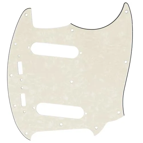 Musiclily Pro 12 Löcher Pickguard Gitarren Schlagbrett für Fender American Mustang,4 lagig Aged White Pearl