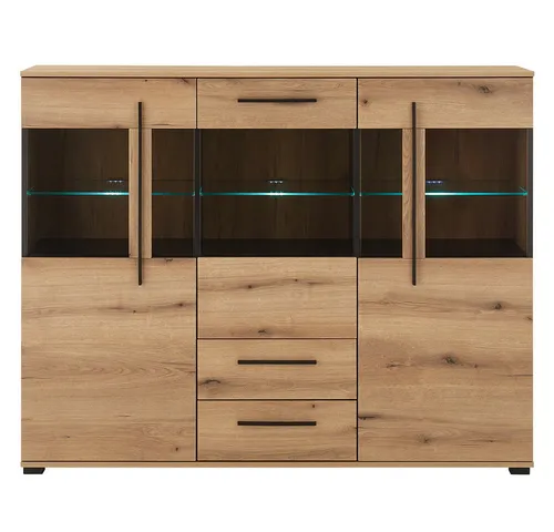 Lomadox Highboard COLORADO-61, Highboard inkl. LED Beleuchtung 160 cm breit in Eiche Nb.