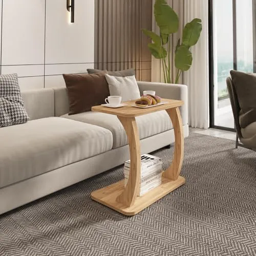 [en.casa] Beistelltisch Stattela Sofatisch C-Form Nachttisch 59 x 35 x 56 cm Wohnzimmertisch Betttisch mit 4 Rollen Kaffeetisch rechteckig Holzoptik