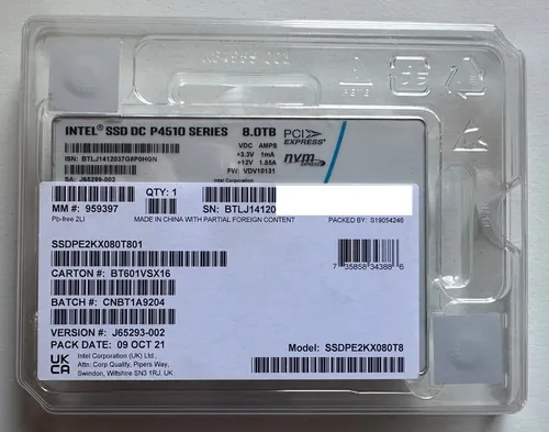 Intel 8TB P4510 SSD - Hochleistungs NVMe U.2 PCIe Solid State Drive - Festplatte mit 8 TB Speicherkapazität, ideal für datenintensive Anwendungen und schnelle Ladezeiten.