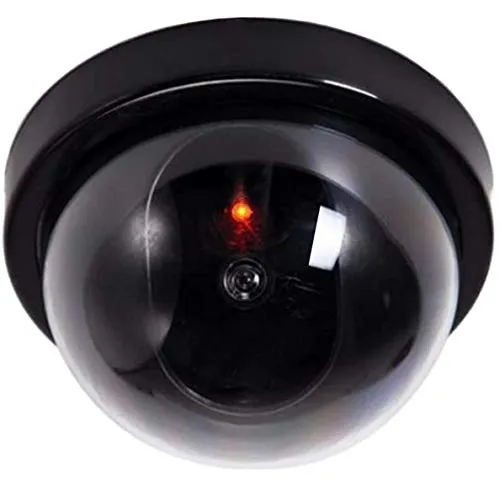 O&W Security Kamera-Attrappe Dome – Dummy-Überwachungskamera mit Objektiv & roter Blink-LED, täuschend echt, Decken-/Wandmontage, Abschreckung gegen Diebstahl