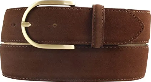 BELTINGER Damen-Gürtel aus Veloursleder 4 cm | Velour-Gürtel für Damen 40mm | Wildleder-Gürtel 4cm mit goldener Gürtelschnalle | Tabac 80cm