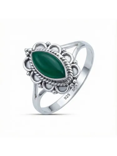 mantraroma Silberring MALUHIA aus 925 Silber mit grünen Onyx (Ring mit Schmuckbeutel), Damenring aus 925er Silber