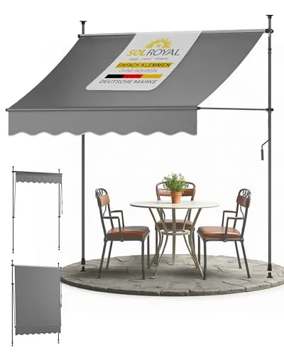 Sol Royal Klemmmarkise 2m breit ohne Bohren – Klemm-Markise mit Handkurbel Balkon Terrassen Sonnenschutz - Standmarkise Anthrazit UV-Beständig Balkonmarkise zum Klemmen Witterungsbeständig BM3