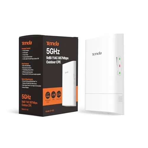 Tenda WLAN Bridge O1-5G - Outdoor WLAN Access Point mit 1000m Reichweite - Wireless Access Point mit 867 Mbit/s auf 5GHz und 9dBi Richtantenne für stabile Verbindungen bis 1000 m, ideal für Outdoor-Anwendungen.