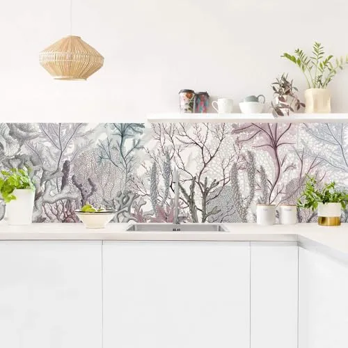 Küchenrückwand selbstklebend Strand ohne Bohren fugenlos - Made in Germany - Unterwasser Aquarell matt Paneel violett Küche Herd Spritzschutz 2351 (280x80cm)