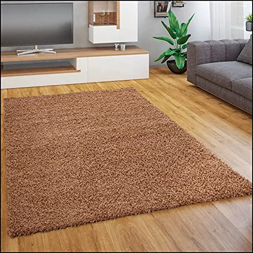 Paco Home Teppich Wohnzimmer Schlafzimmer Hochflor Shaggy Flokati Optik Einfarbiges Design Weich Flauschig Moderne Deko, Grösse:Ø 80 cm Rund, Farbe:Terrakotta