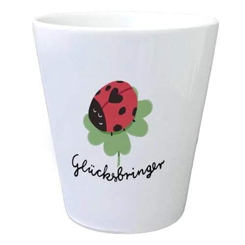 speecheese Glücksbringer Blumentopf mit Marienkäfer auf Kleeblatt EIN bunter Pflanzentopf für besondere Anlässe Marienkäfer niedlicher Frauen Käfer Übertopf Kleeblatt Motiv Fenstersims Liebe