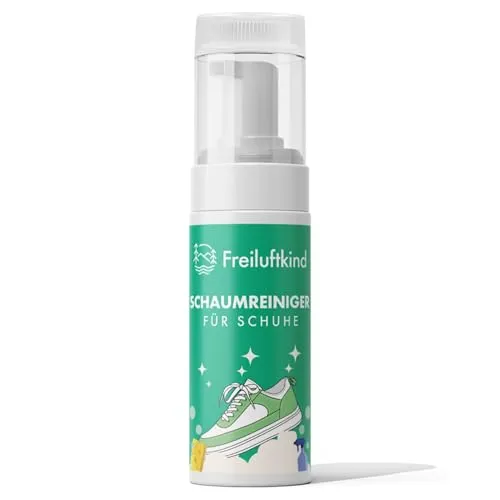 Freiluftkind Schaumreiniger mit Bürste (200 ml) – Schuhreiniger für viele Materialien – Effektives Schuhputzmittel gegen Schmutz – Schonend & schnell – kein Verfärben oder austrocknen