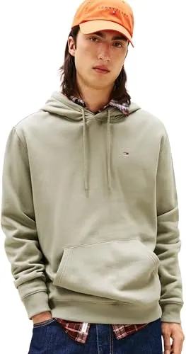 Tommy Jeans TJM REG S FLAG HOODIE - Herren Sweatshirt - Herren-Sweatshirt in Utility Sage mit besticktem Logo auf Brusthöhe. Weiche Sweatware und praktische Kapuze sorgen für hohen Tragekomfort.