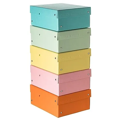 Original Falken 5er Pack PureBox Pastell - Aufbewahrungsboxen Made in Germany - Kartons in DIN A5, 100 mm hoch, aus stabilem, veganem Karton. Ideal für Geschenke und vielseitige Aufbewahrung. Farben: orange, blau, pink, grün, gelb.
