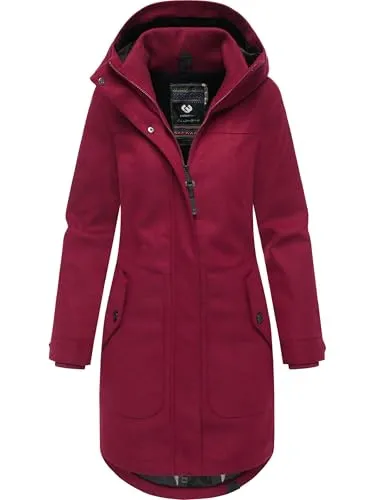 Ragwear Damen atmungsaktiver langer Wintermantel in Wollmantel-Optik warme Winterjacke Jannisa Coat YOUMODO Wine25 Gr. L
