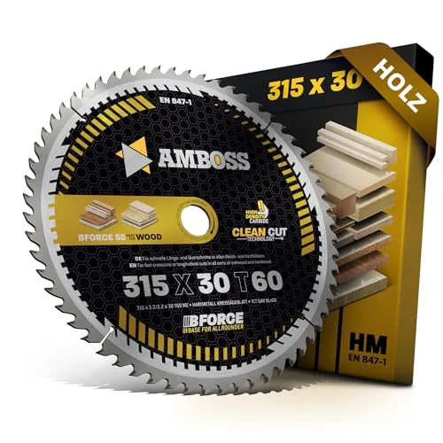 HM Kreissägeblatt 315x30 Z60 Wechselzahn für Holz - Allround - Kreissägeblätter für Tischkreissägen, optimierte Zahngeometrie für schnelle, saubere Schnitte in Weich- und Hartholz. Geprüfte Amboss-Qualität, ideal für professionelle Holzbearbeitung zum attraktiven Preis.