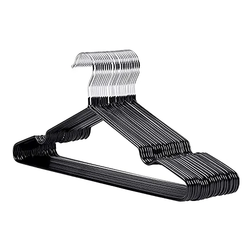 1Above 25 x Premium gummierte Metall-Kleiderbügel – strapazierfähig – platzsparender Organizer Kleiderbügel für Kleiderschränke, Garderobenleisten, dünn und rutschfest, Chrom (schwarz)