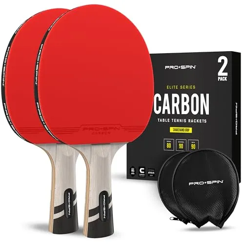 PRO SPIN Carbon Tischtennisschläger | 7-lagiges Schlägerblatt, Offensiv-Gummi, 2,0-mm-Polster, Hochwertige Schutzhülle | Elite Series Carbon Tischtennisschlaeger (2er-Pack)