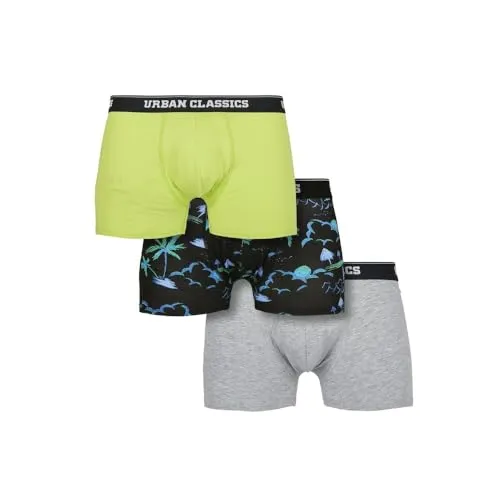 Urban Classics Herren Boxer Shorts 3-Pack Boxershorts, Island AOP+Lime+Grey, S