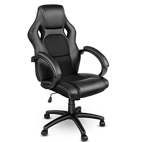 TRESKO Drehstuhl Racing Chefsessel - Bürostuhl mit gepolsterten Armlehnen und stufenloser Wippmechanik für höchsten Komfort, ideal für lange Arbeitsstunden.