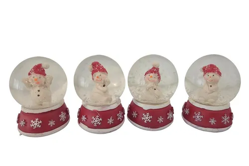 Geschenkestadl Schneekugel 4 x Schneekugel Schneemann 6cm Winter Deko versch. Farben