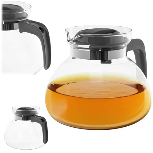 KADAX Glaskanne 1,7L, Kaffeekanne aus hitzebeständigem Glas für Tee, Kaffee und Saft, Teekanne mit ergonomischem Griff und abnehmbarem Deckel (Grau)