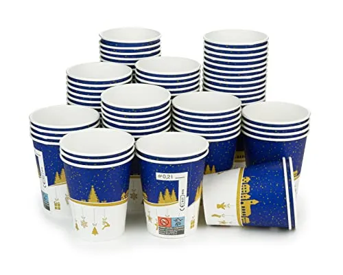 Octopus 75x Glühweinbecher, Pappbecher (nachhaltig produziert) Wintermotiv mit 200 ml Füllvolumen