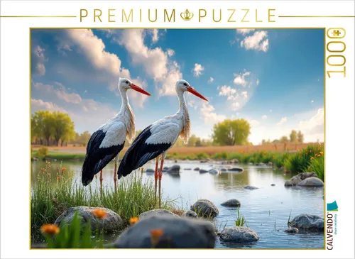 CALVENDO Puzzle Gemeinsames Warten auf Leckereien | 1000 Teile - Erleben Sie die Anmut der Störche mit diesem 1000 Teile Puzzle. Ideal für entspannte Stunden, fördert es Konzentration und Geduld – perfekt für Puzzle-Liebhaber!
