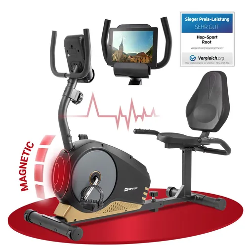 Hop-Sport Liegeergometer HS-040L - Komfortabler Liegeheimtrainer mit Handpulssensoren - Fahrradergometer mit 8 Widerstandsstufen, ergonomischem Sitz und rutschfesten Pedalen für sicheres Training. Ideal für alle Altersgruppen und platzsparend mit Transportrollen.