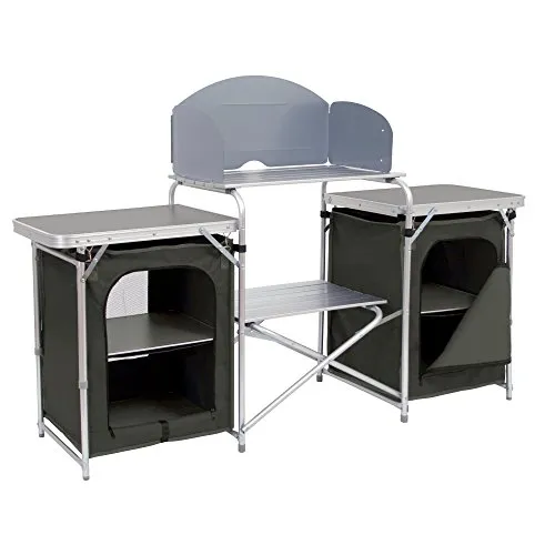 CampFeuer Campingschrank | Campingküche, Camping Regal mit Aluminiumgestell | 171 cm x 48 cm x 111 cm | Faltschrank mit Spritzschutz | vielen Ablagen und Staufächer | inkl. praktischer Tragetasche