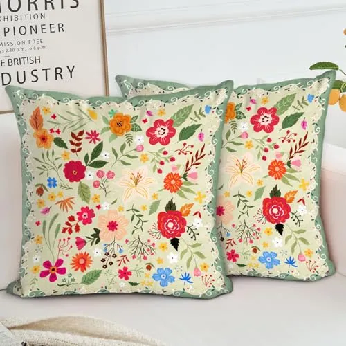 HZYKDWD Set mit 2 Kissenbezügen, 40 x 40 cm, Boho, floral, Vintage, dekorative Kissenbezüge, 40 x 40 cm, doppelseitig, bedruckt, für Haus, Sofa, Wohnzimmer, Schlafzimmer, Grün