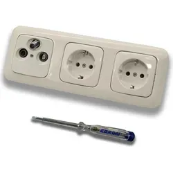 Busch Jäger SET: 3-Loch Unterputz Dose für Radio/TV/SAT in beige von EBROM