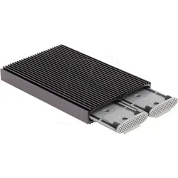 DELOCK 42028 - Externes 2x M.2 SATA/NVMe Gehäuse, USB 3.1 - Gehäuse für Flash-Rams: Werkzeugfreier SSD-Einbau, unterstützt sowohl SATA als auch PCIe (NVMe) SSDs, mit robustem Metallgehäuse und Kühlrippen für optimale Temperatur.