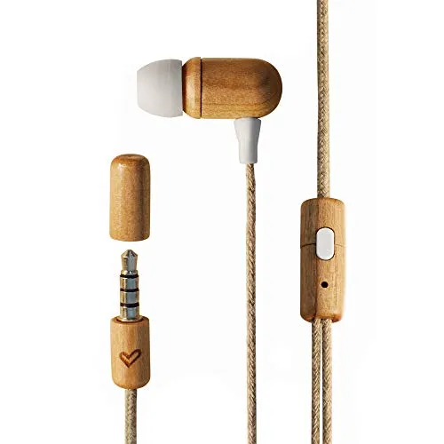 Energy Auricular Eco Cherry Wood - Kabellose In-Ear-Kopfhörer aus nachhaltigem Kirschbaumholz, ergonomisch mit Mikrofon und Tragetasche für unterwegs