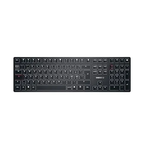 CHERRY KW X ULP, Ultra Flache Mechanische High-End-Tastatur, Pan-Nordisches Layout (QWERTY), Kabellose Multi-Device-Tastatur Für Bis Zu 4 Geräte, Wiederaufladbar, Schwarz