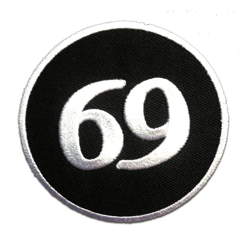 Aufnäher / Bügelbild - No. 69 Nummer 69 - schwarz/weiß - Ø7 cm