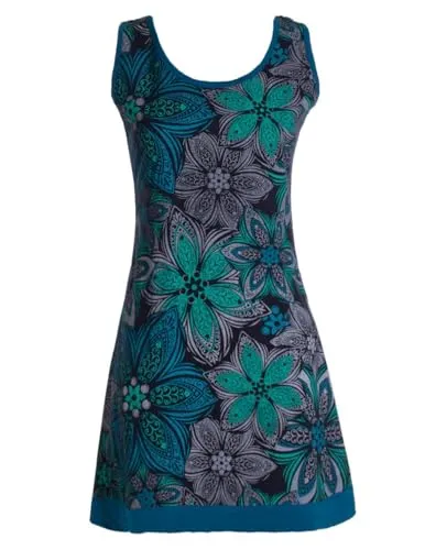 Vishes Alternative Bekleidung - Damen Mini-Kleid Baumwolle Blumen-Muster Rundhalsausschnitt schwarz 36