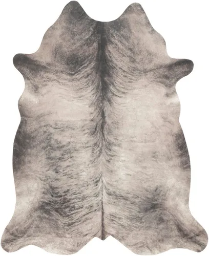 Andiamo Fellteppich Amarillo - Fellförmiger Kunstfell-Teppich in Grau - Kunstfell-Teppich in Kuhfell-Optik, ideal für das Wohnzimmer, strapazierfähig und pflegeleicht, Maße: 125 x 155 cm.