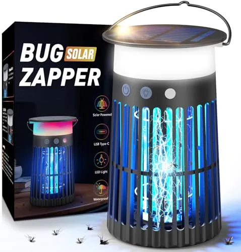 Insektenvernichter Elektrisch, Solar Mückenlampe akku 4000mAh mit RGB Licht für Outdoor draußen, 4200V Mückenabwehr Elektrische Fliegenfalle Gegen Mücken für Camping, Garten, Schlafzimmer, Terrasse