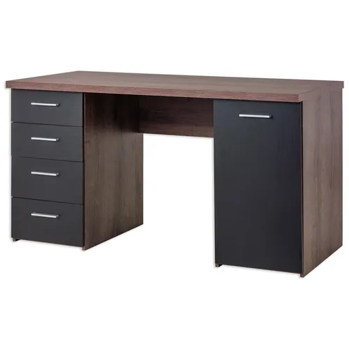 FORTE Net 106 Schreibtisch mit 4 Schubladen - Kinderschreibtische mit robuster 145 cm breiter Arbeitsplatte, kombiniert aus Schlammeiche und Schwarz Eiche, ideal für komfortables Arbeiten und Spielen.