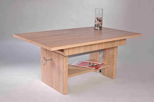 Höhenverstellbarer Couchtisch von Stella Trading in Eiche Sonoma - Beistelltisch fürs Wohnzimmer, höhenverstellbar von 48 cm auf 63 cm und ausziehbar von 110 cm auf 150 cm - ideal für flexibles Wohnen.