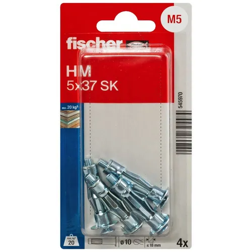 Hohlraum-Metalldübel HM 5x37 SK silber, 4 Stück