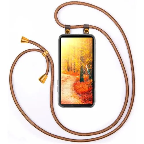 moex Handykette für Sony Xperia 10 VI Hülle mit Band abnehmbar, Handyhülle mit Kette zum Umhängen, Handyband 155 cm lang Stoff Kordel Umhängehülle, Handy Umhängeband, Golden