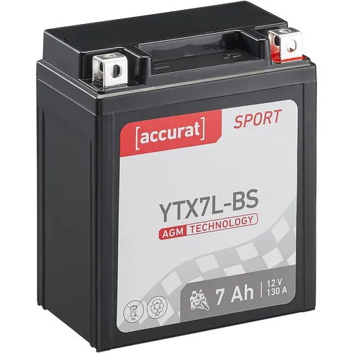 Accurat Motorradbatterie YTX7L-BS - Wartungsfrei und Rüttelfest - Motorradbatterie in Erstausrüsterqualität mit hoher Lebensdauer und extremen Kaltstartströmen, ideal für Stadtverkehr und Kurzstreckenbetrieb.