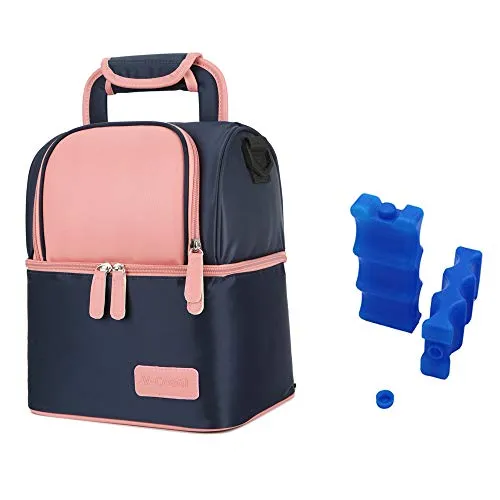Rufun Isolierte Tasche für Brustmilch Lunch Kühler Wärmender Rucksack Wasserdicht, 2 Eisbeutel inklusive (Pink)