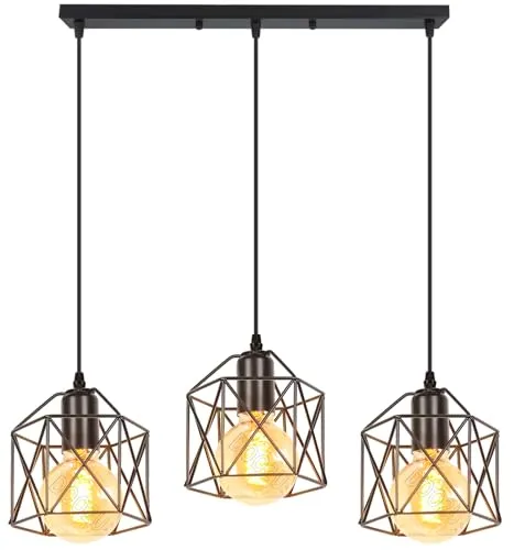 PETITES ECREVISSES 3 flammig Pendelleuchte Industrielle Vintag Hängeleuchte E27 Deckenleuchter mit Sechseck Design Lampe aus Eisen Käfig Lampenschirm für Wohnzimmer Esstisch Küche